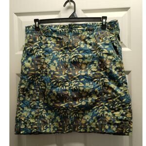 Eddie Bauer Women's Size 14 Green Blue Leaf Print 6-Pocket Cotton Cargo Skirt